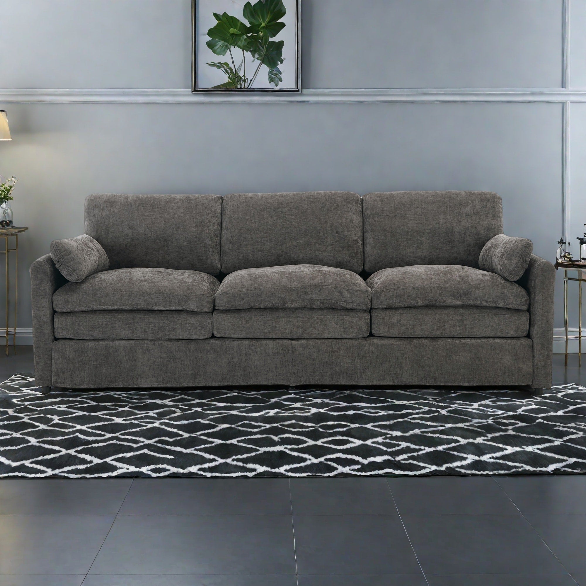 Canapé 3 places en chenille avec coussins double épaisseur pour le salon