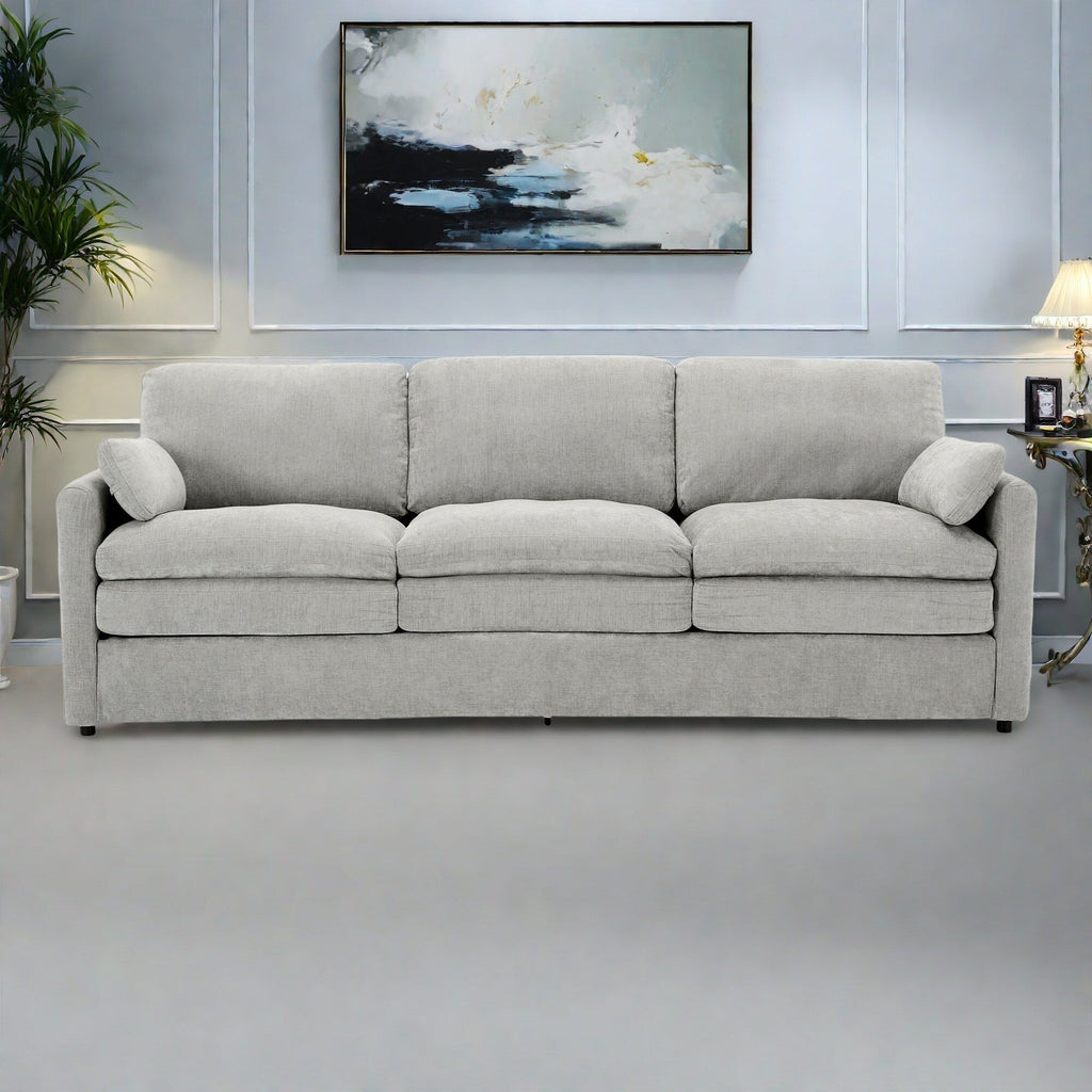 Canapé 3 places en chenille avec coussins double épaisseur pour le salon