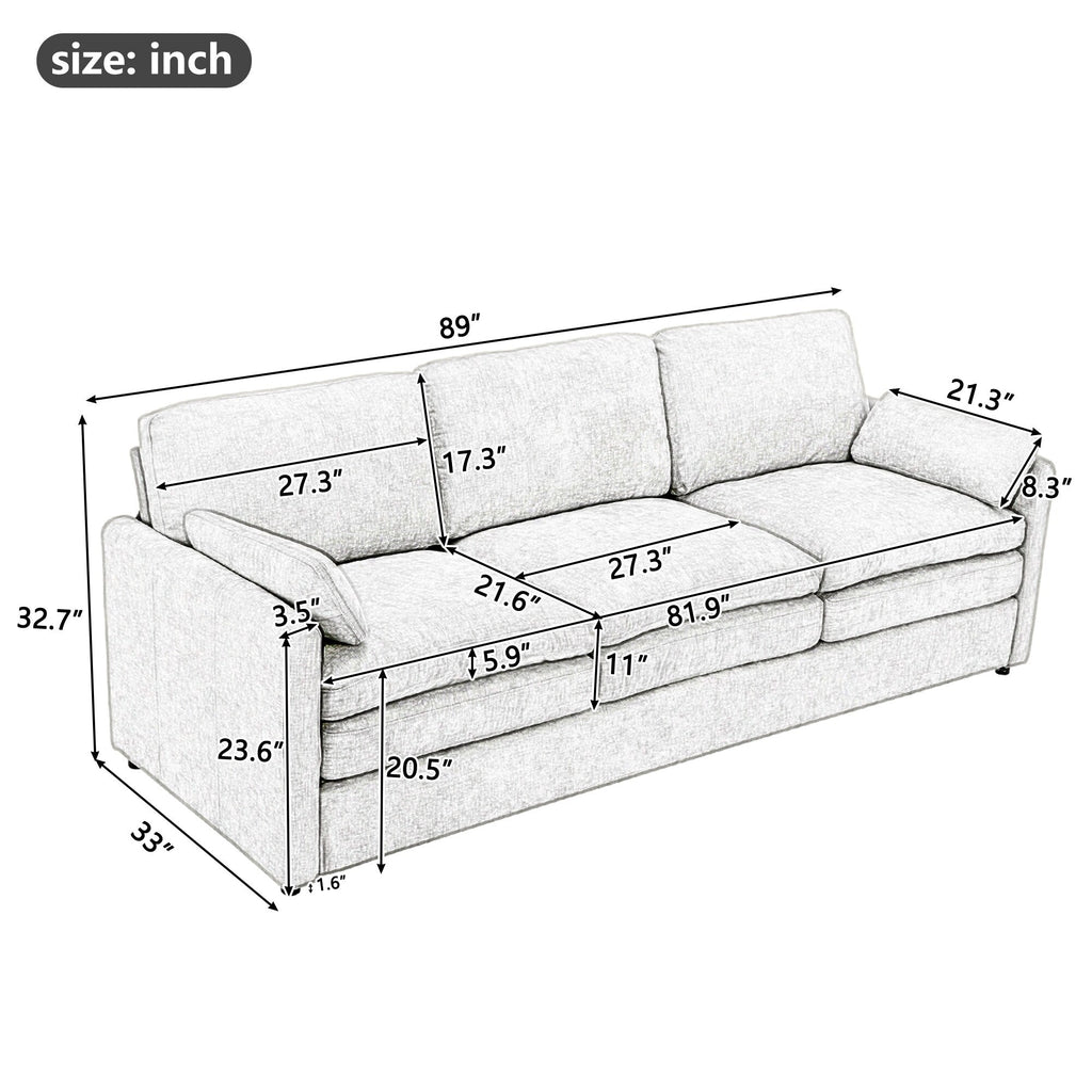 Canapé 3 places en chenille avec coussins double épaisseur pour le salon