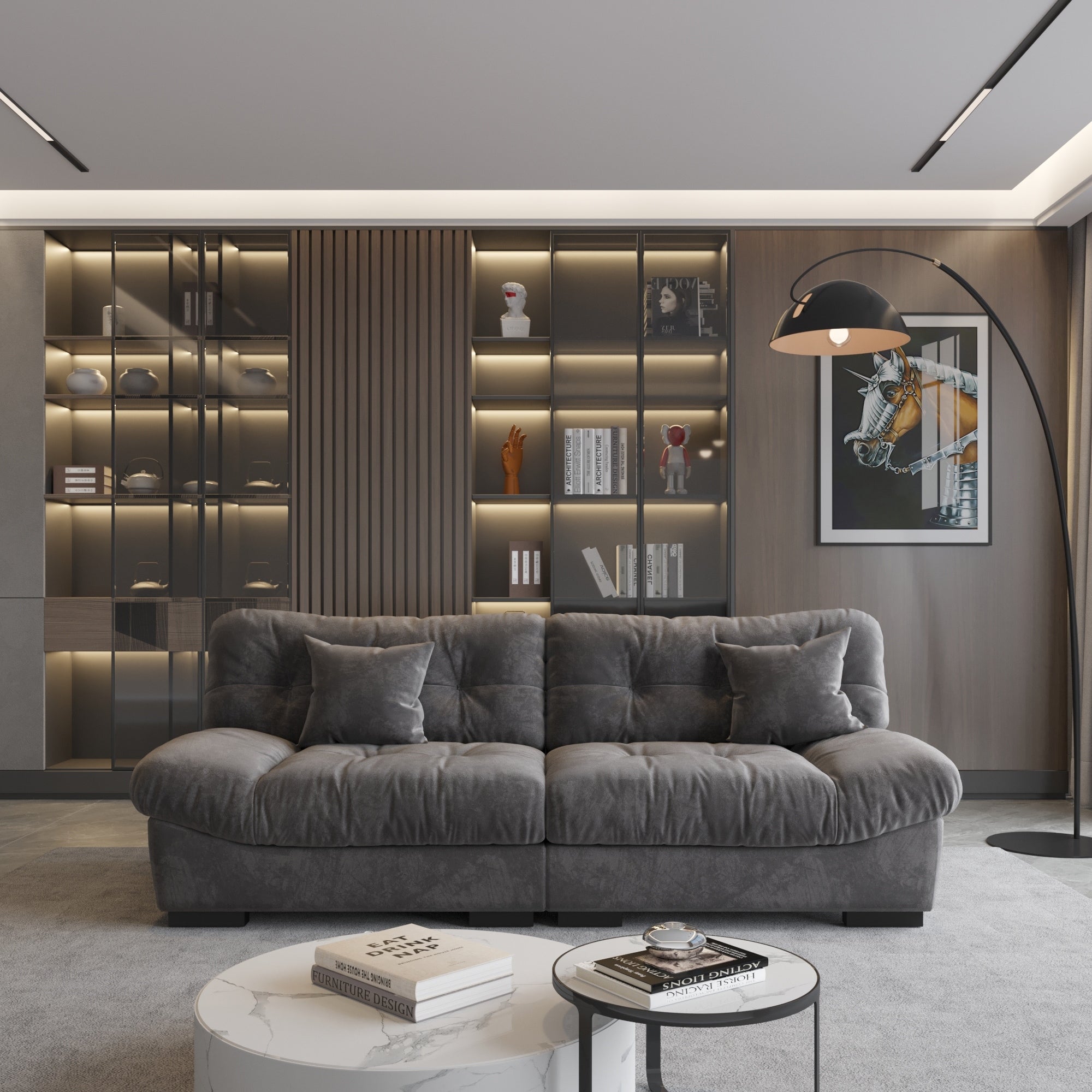 89 canapés sectionnels Fluffy Cloud, canapés minimalistes modernes avec deux oreillers