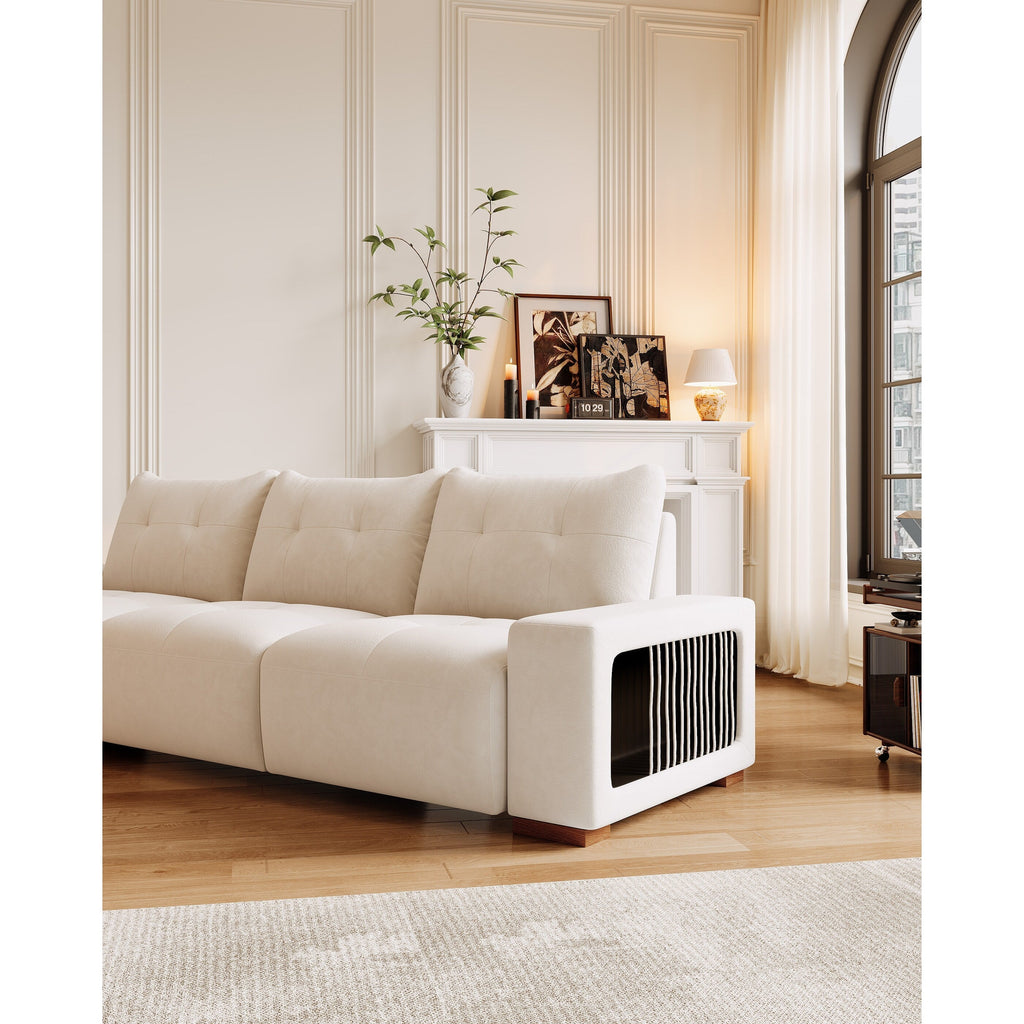 Canapé 3 places rembourré en velours avec nid pour chat, tissu imperméable et résistant aux griffures de chat