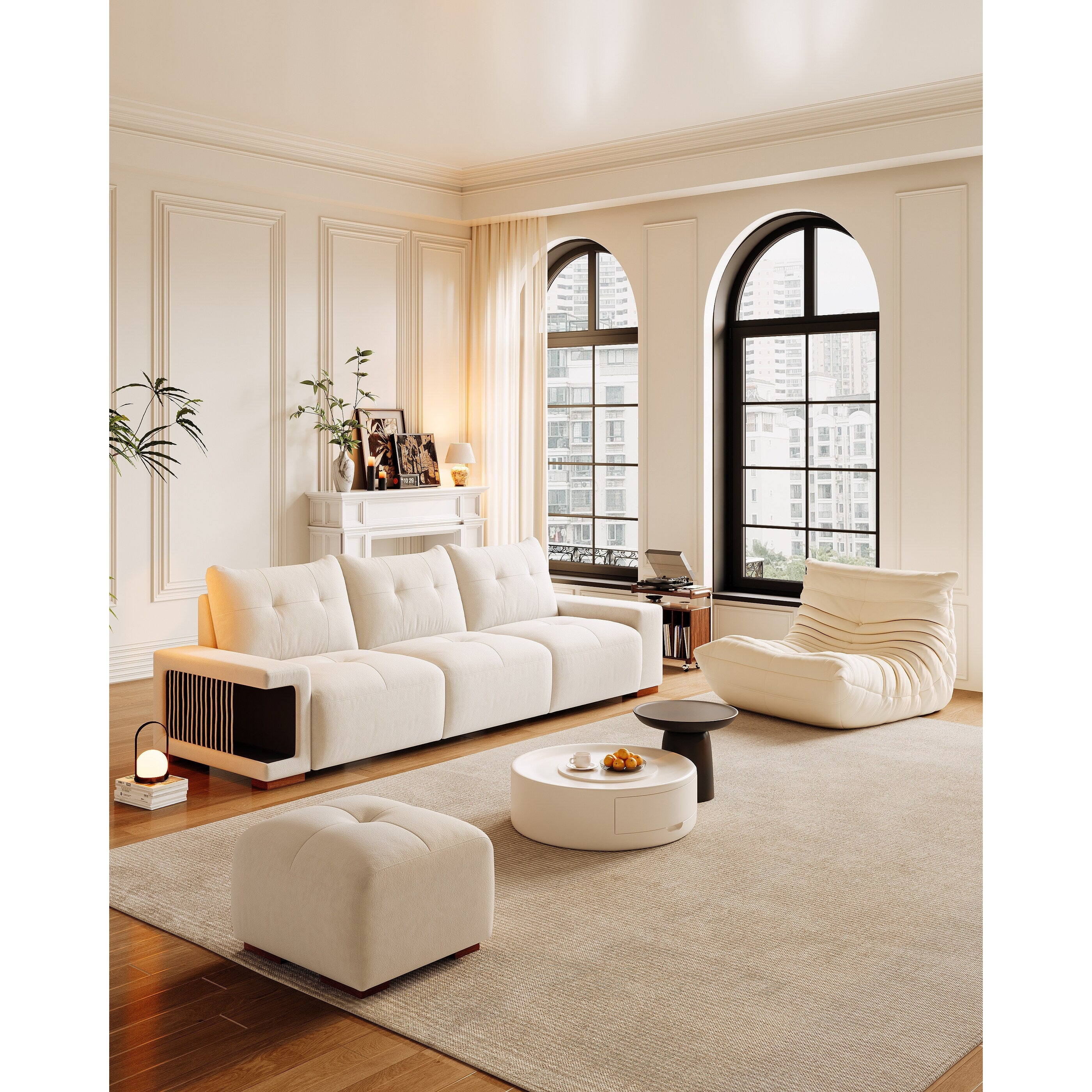 Canapé 3 places rembourré en velours avec nid pour chat, tissu imperméable et résistant aux griffures de chat