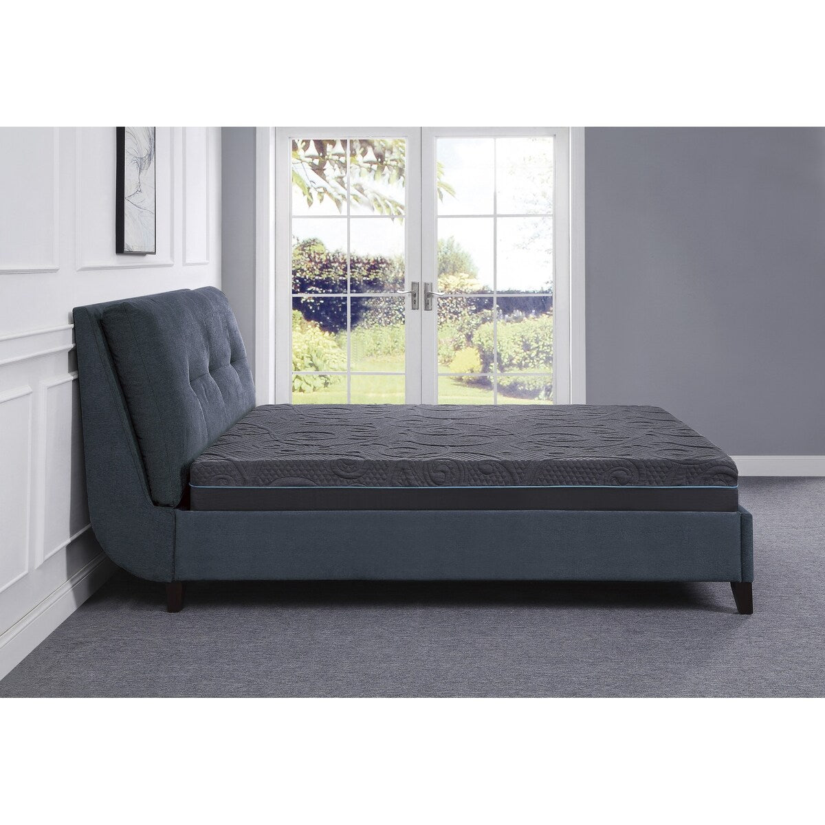 Matelas hybride en mousse à mémoire de forme infusée de gel, taille 1 place, gris foncé, matelas dans une boîte, confort ferme
