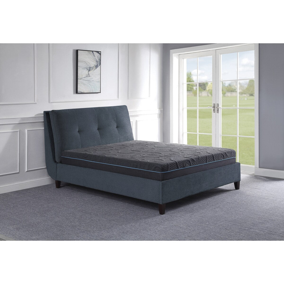 Matelas hybride en mousse à mémoire de forme infusée de gel, taille 1 place, gris foncé, matelas dans une boîte, confort ferme