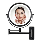 Miroir de maquillage mural rond de 8 pouces, rechargeable, grossissement 1x/10x, 3 lumières colorées
