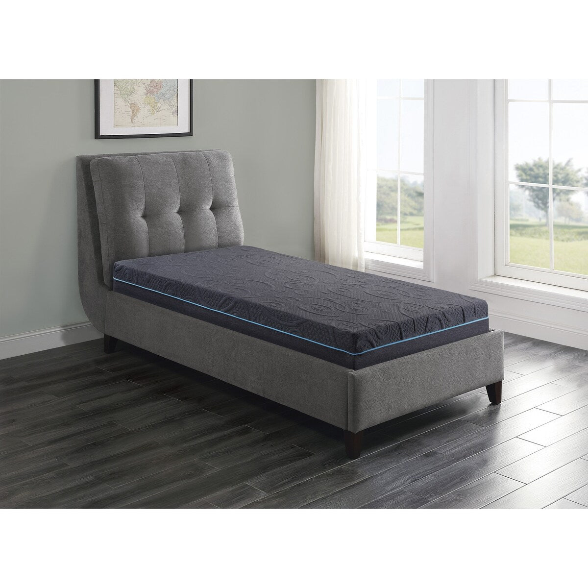 Matelas hybride en mousse à mémoire de forme infusée de gel, taille double, gris foncé, matelas dans une boîte, confort ferme