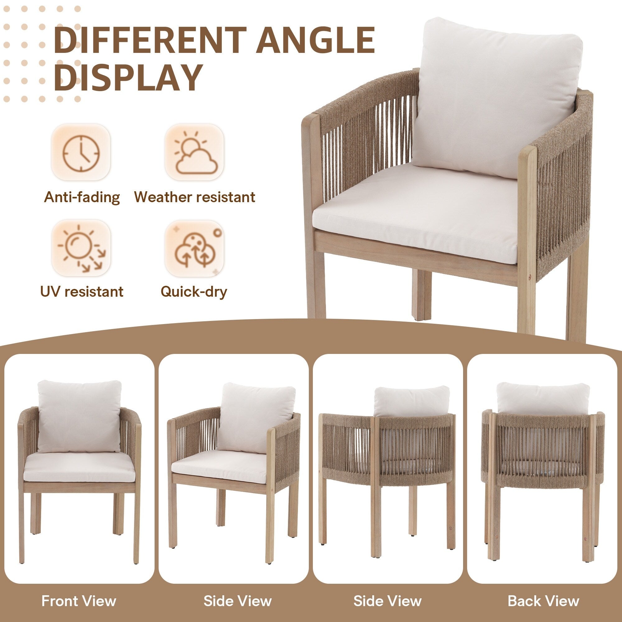 Ensemble de salle à manger d'extérieur en bois 9 pièces avec coussins