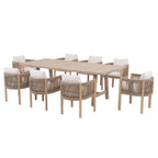 Ensemble de salle à manger d'extérieur en bois 9 pièces avec coussins