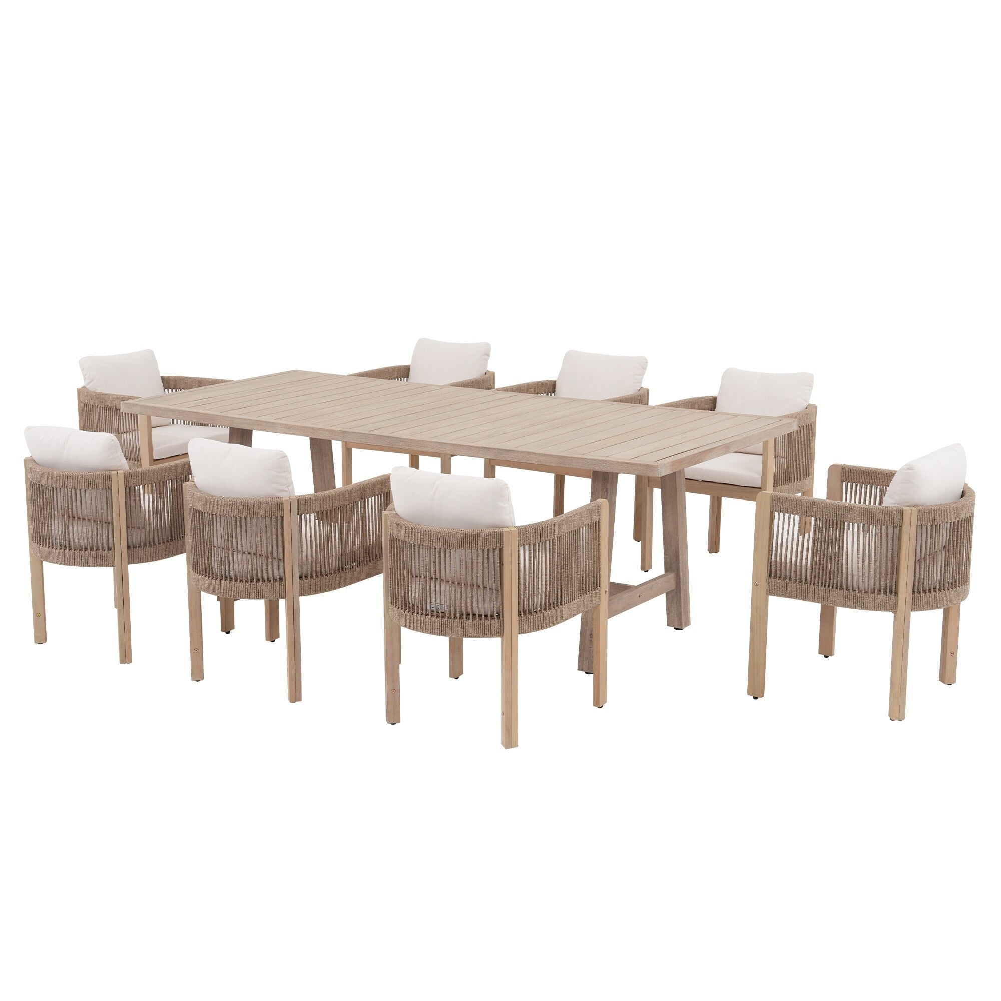 Ensemble de salle à manger d'extérieur en bois 9 pièces avec coussins