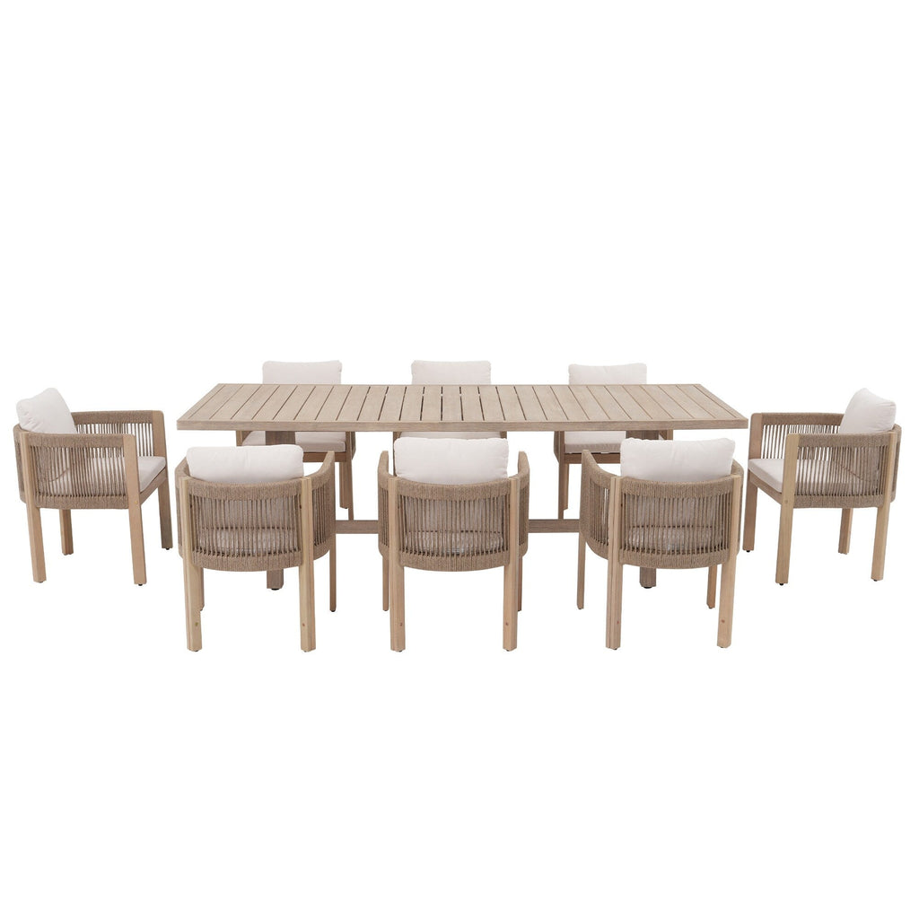 Ensemble de salle à manger d'extérieur en bois 9 pièces avec coussins