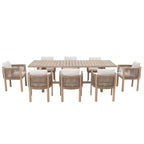 Ensemble de salle à manger d'extérieur en bois 9 pièces avec coussins