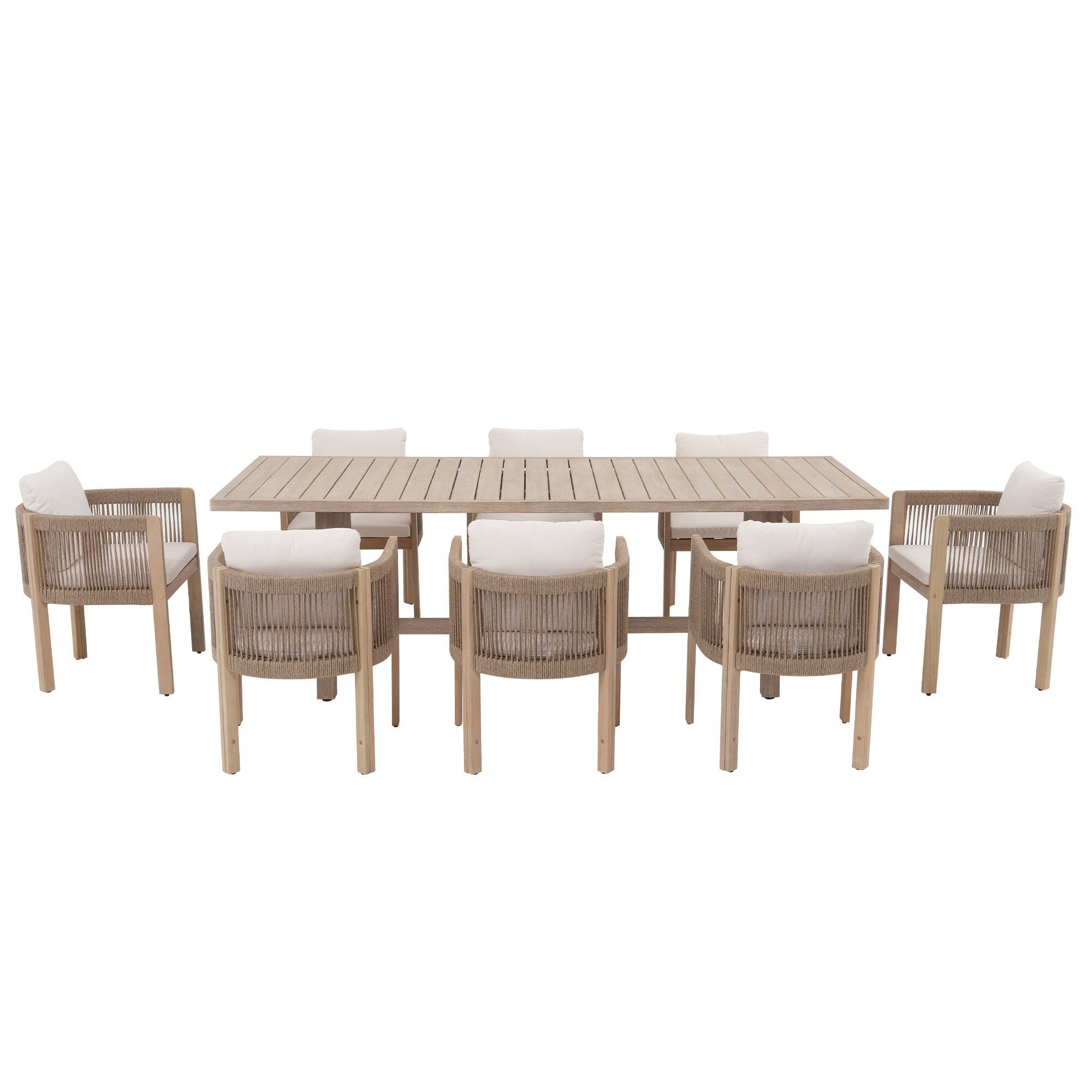 Ensemble de salle à manger d'extérieur en bois 9 pièces avec coussins