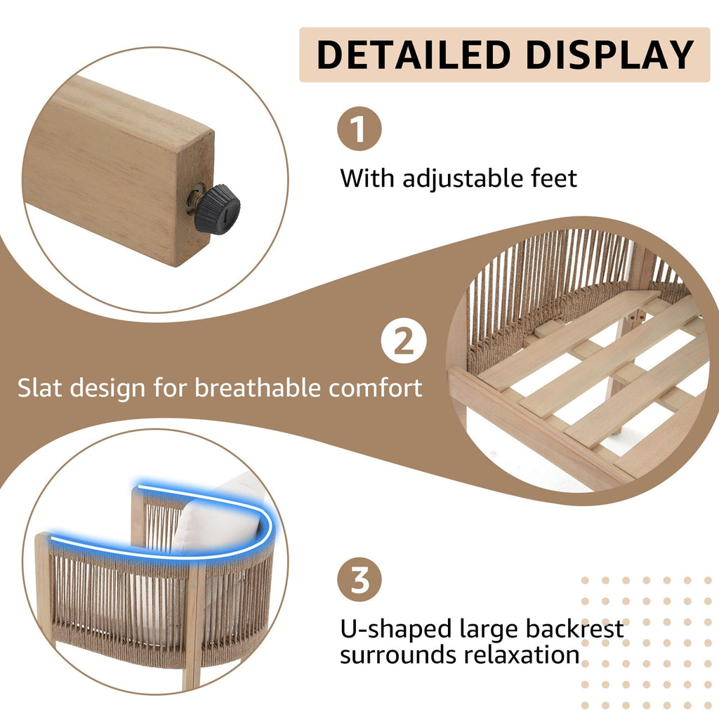 Ensemble de salle à manger d'extérieur en bois 9 pièces avec coussins