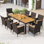 Ensemble de salle à manger d'extérieur en osier PE 9 pièces avec table et chaises en bois d'acacia