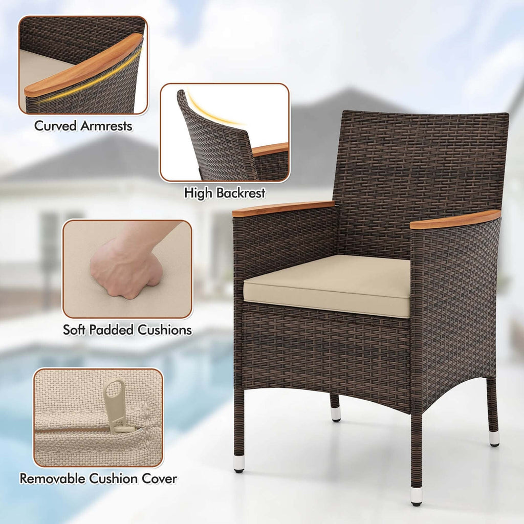 Ensemble de salle à manger d'extérieur en osier PE 9 pièces avec table et chaises en bois d'acacia