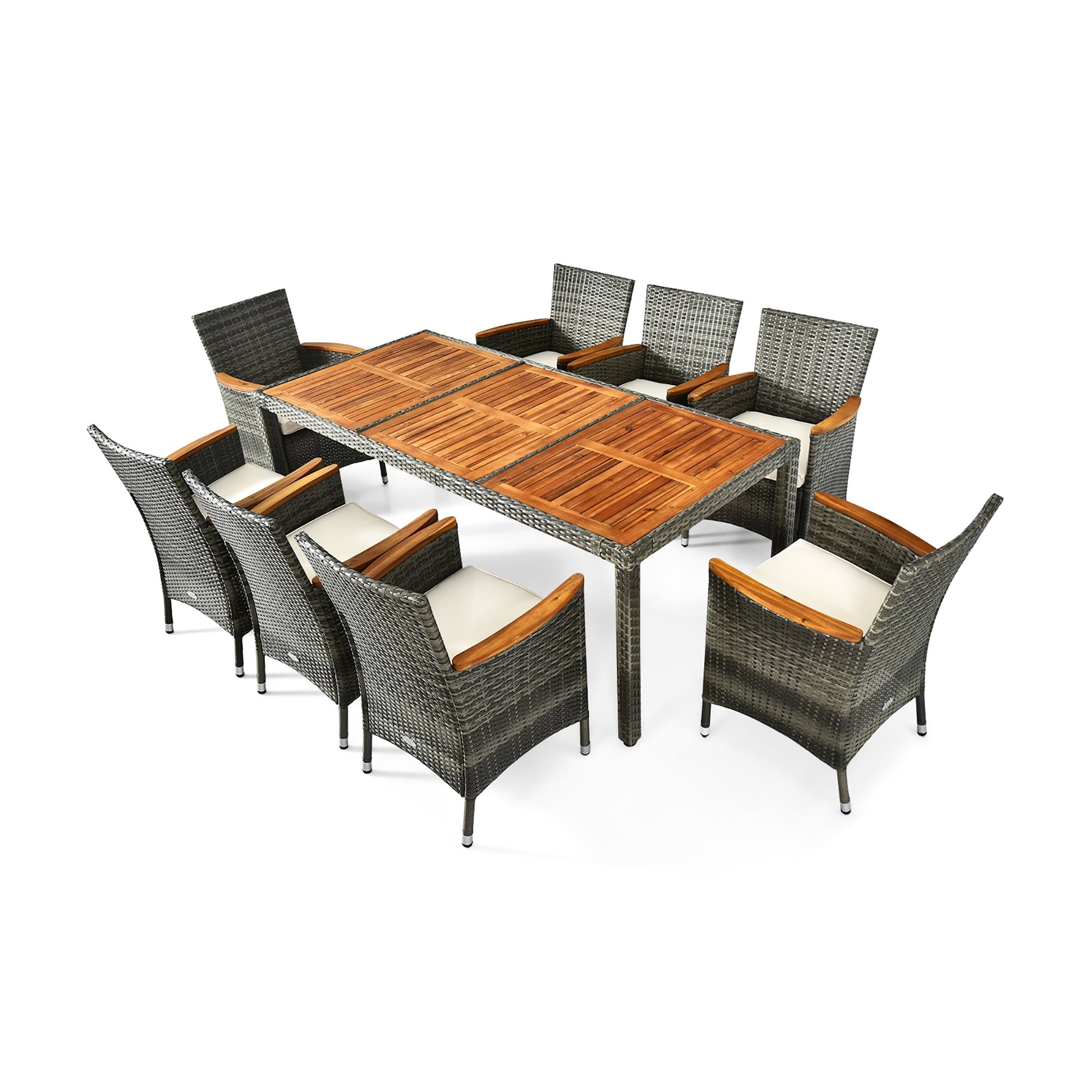 Ensemble de salle à manger en rotin pour patio 9 pièces Ensemble de meubles en bois et osier Garde