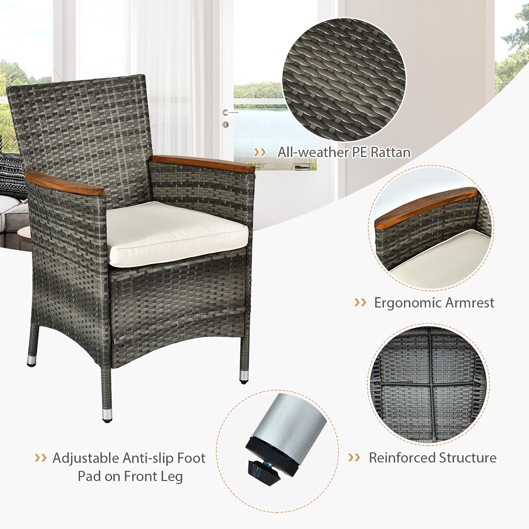 Ensemble de salle à manger en rotin pour patio 9 pièces Ensemble de meubles en bois et osier Garde