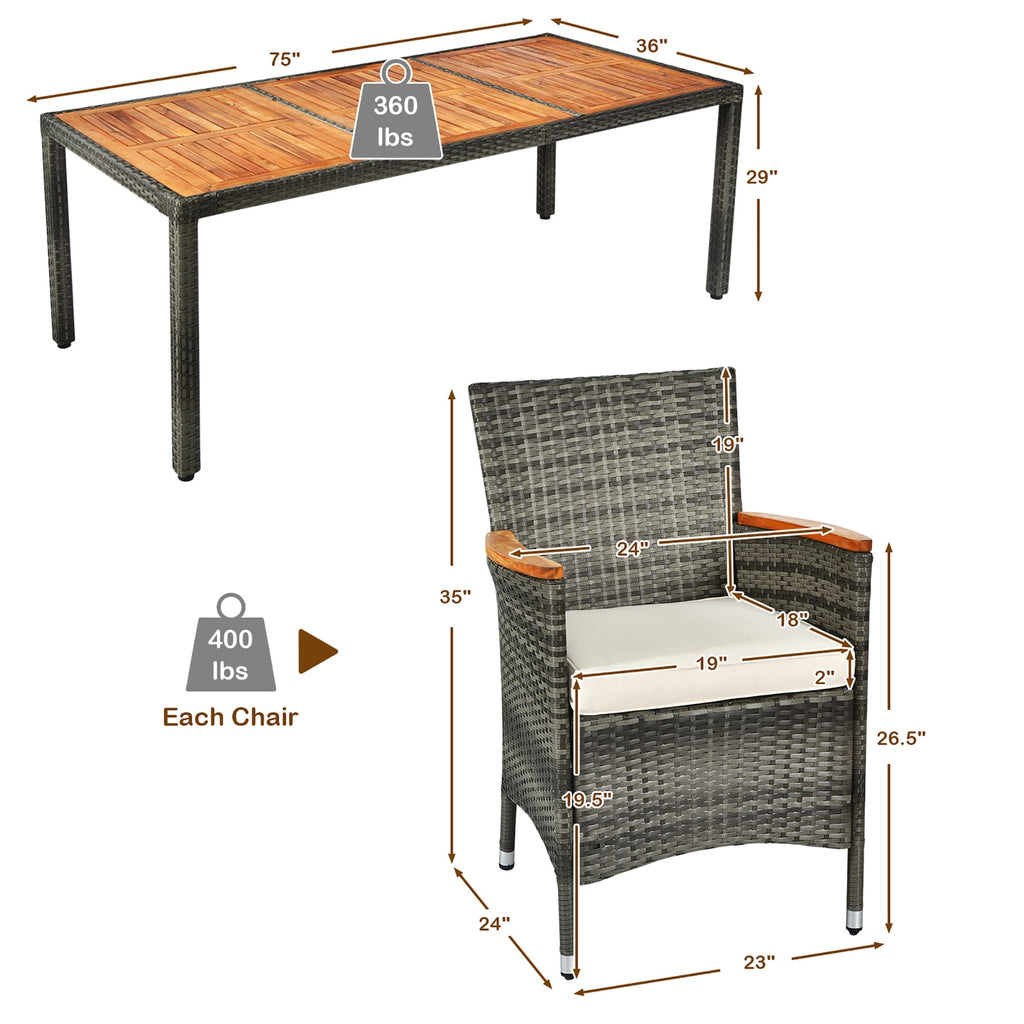 Ensemble de salle à manger en rotin pour patio 9 pièces Ensemble de meubles en bois et osier Garde