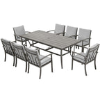 Ensemble de salle à manger de patio en aluminium 9 pièces avec table et coussins gris clair lavables