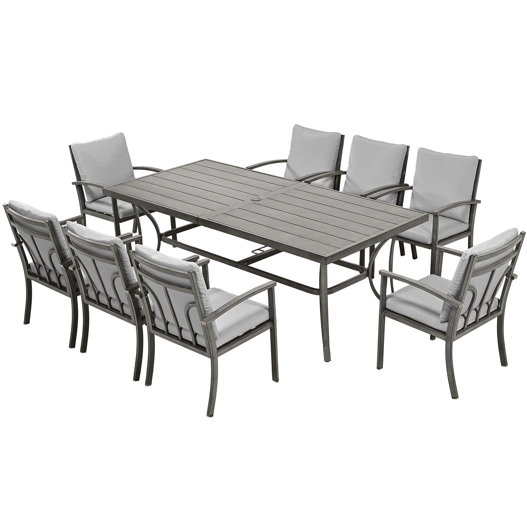 Ensemble de salle à manger de patio en aluminium 9 pièces avec table et coussins gris clair lavables