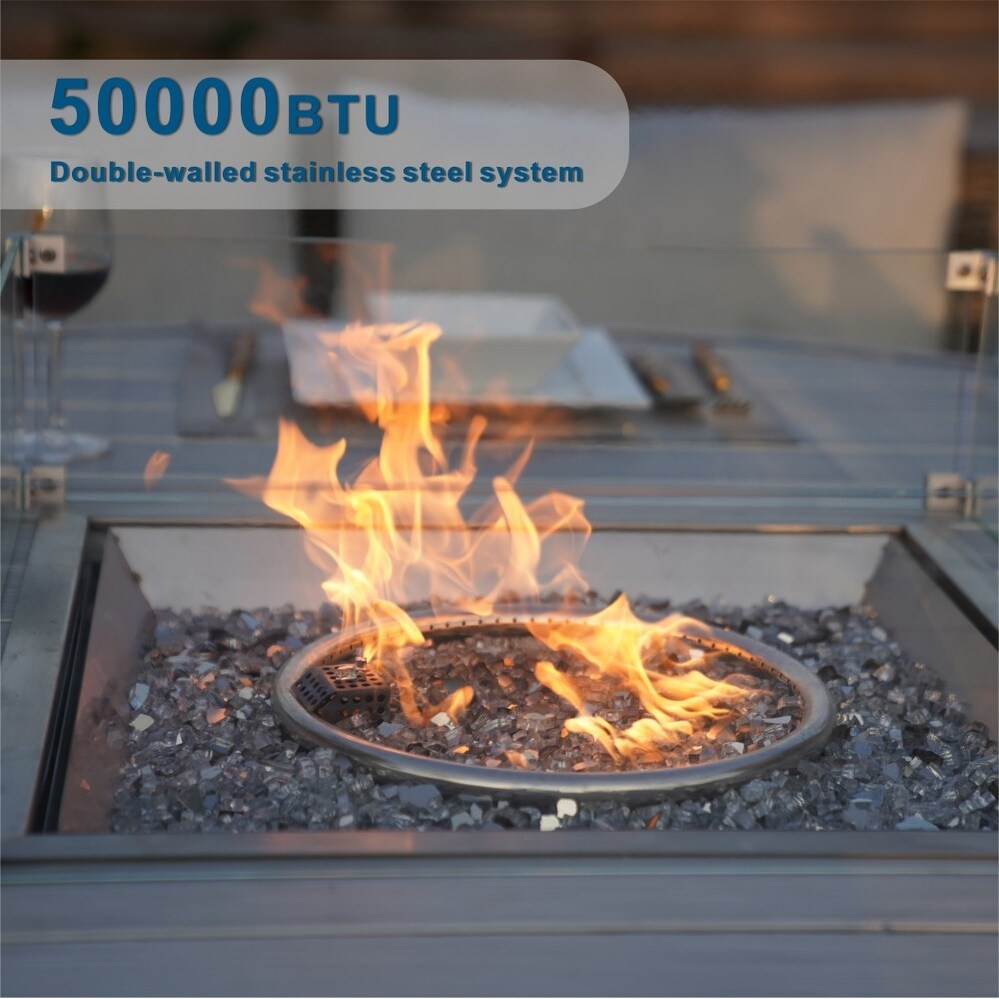 Ensemble de salle à manger d'extérieur rond en osier Ellington 9 pièces avec foyer - N/A