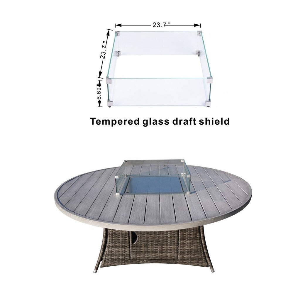 Ensemble de salle à manger d'extérieur rond en osier Ellington 9 pièces avec foyer - N/A