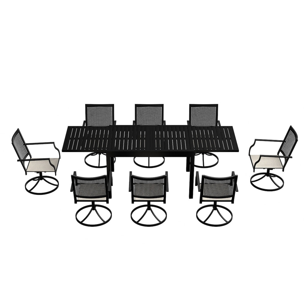 Ensemble de salle à manger de patio 9 pièces avec cadre en métal et table à manger extensible en aluminium