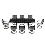 Ensemble de salle à manger de patio 9 pièces avec cadre en métal et table à manger extensible en aluminium