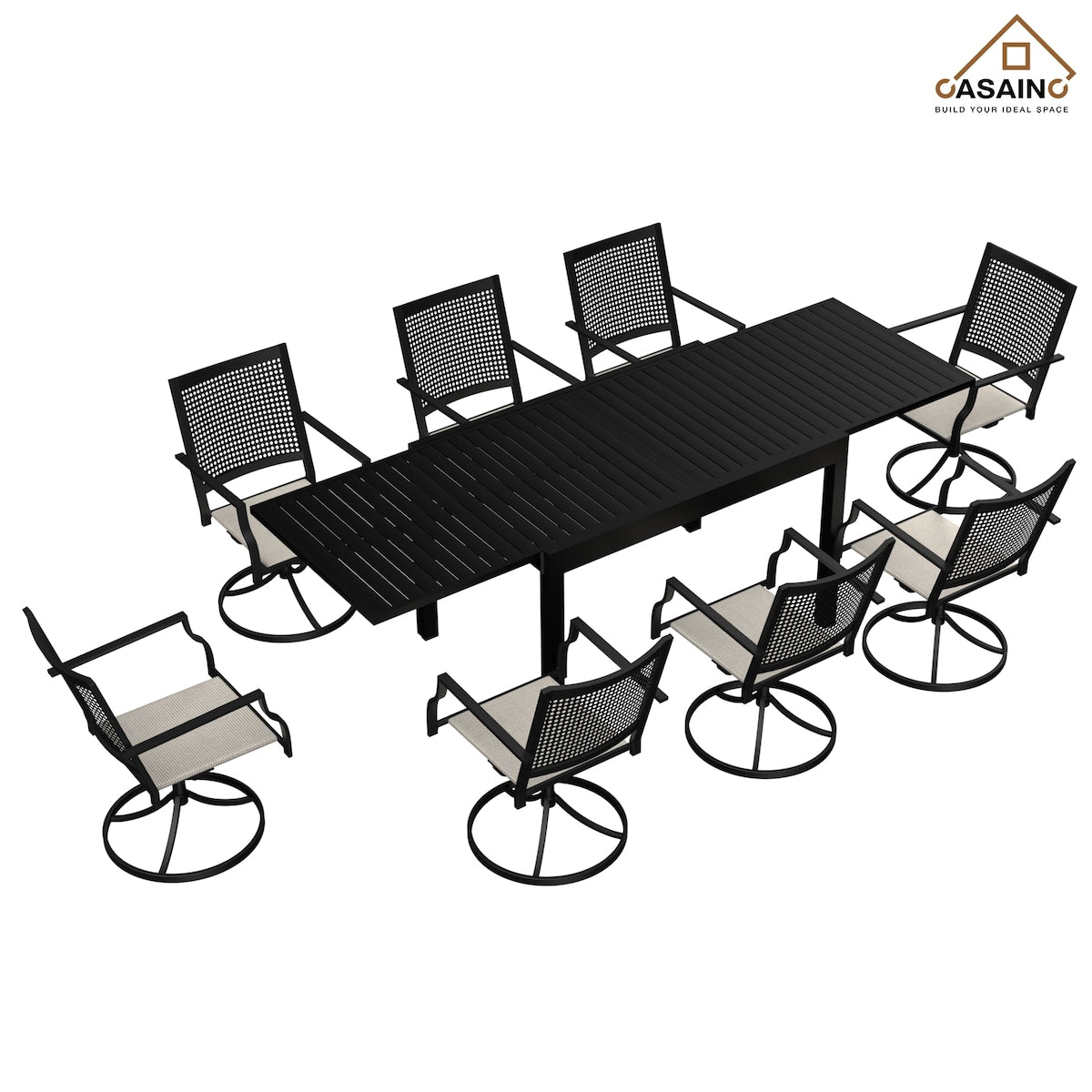 Ensemble de salle à manger de patio 9 pièces avec cadre en métal et table à manger extensible en aluminium