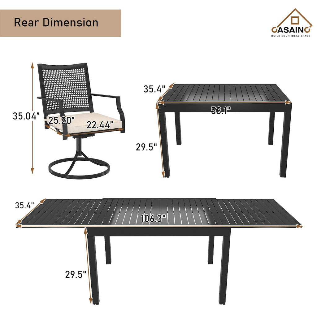 Ensemble de salle à manger de patio 9 pièces avec cadre en métal et table à manger extensible en aluminium