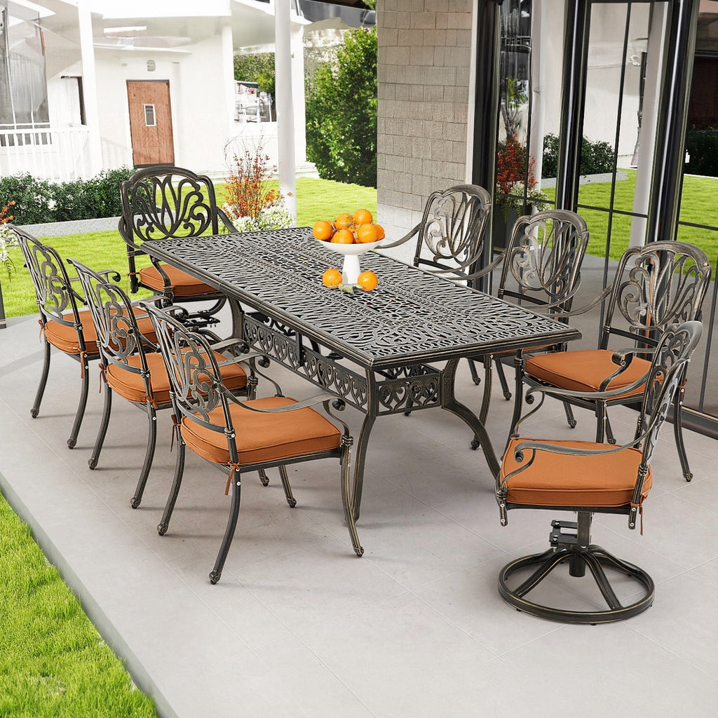Ensemble de salle à manger d'extérieur 9 pièces avec 1 table et 8 chaises, en aluminium résistant aux intempéries, pour patio, jardin et arrière-cour.