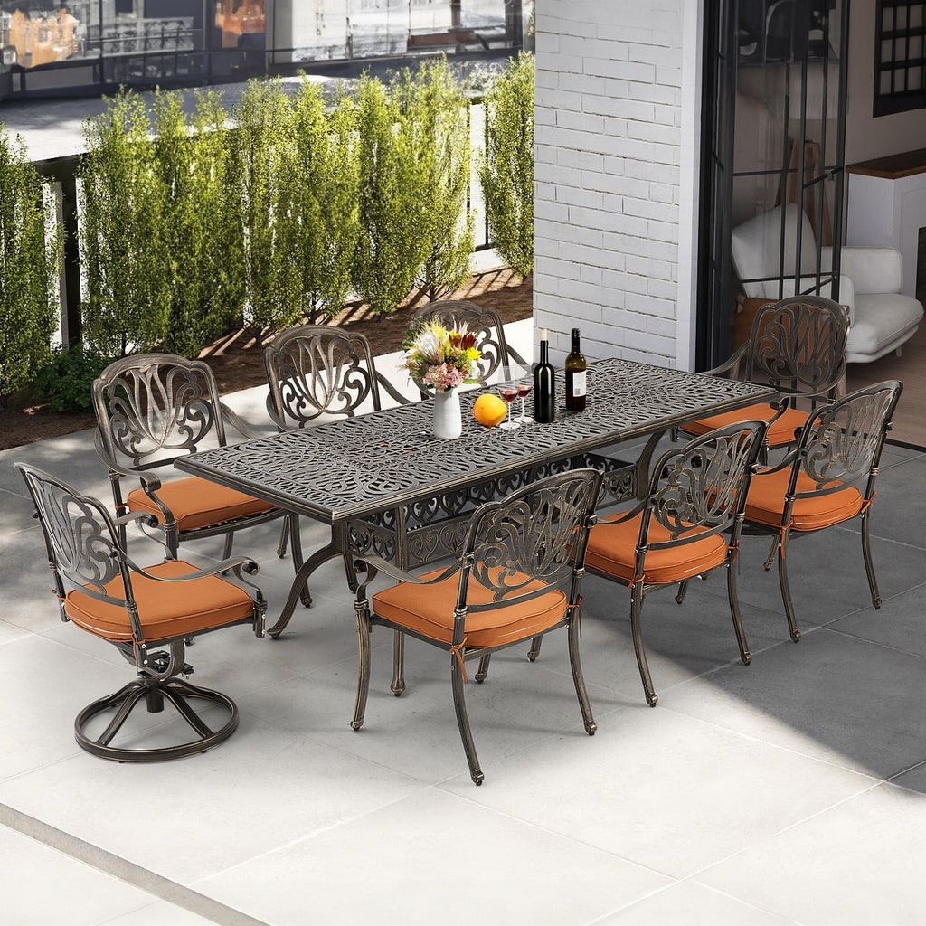 Ensemble de salle à manger d'extérieur 9 pièces avec 1 table et 8 chaises, en aluminium résistant aux intempéries, pour patio, jardin et arrière-cour.