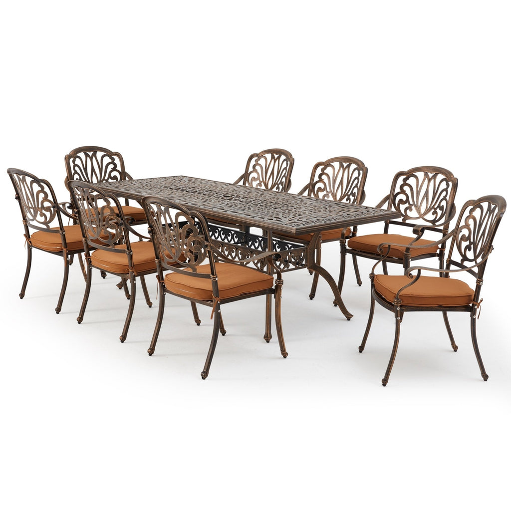 Ensemble de salle à manger d'extérieur 9 pièces avec 1 table et 8 chaises, en aluminium résistant aux intempéries, pour patio, jardin et arrière-cour.