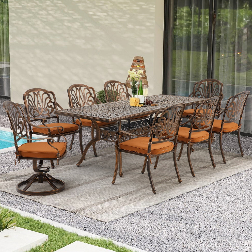 Ensemble de salle à manger d'extérieur 9 pièces avec 1 table et 8 chaises, en aluminium résistant aux intempéries, pour patio, jardin et arrière-cour.