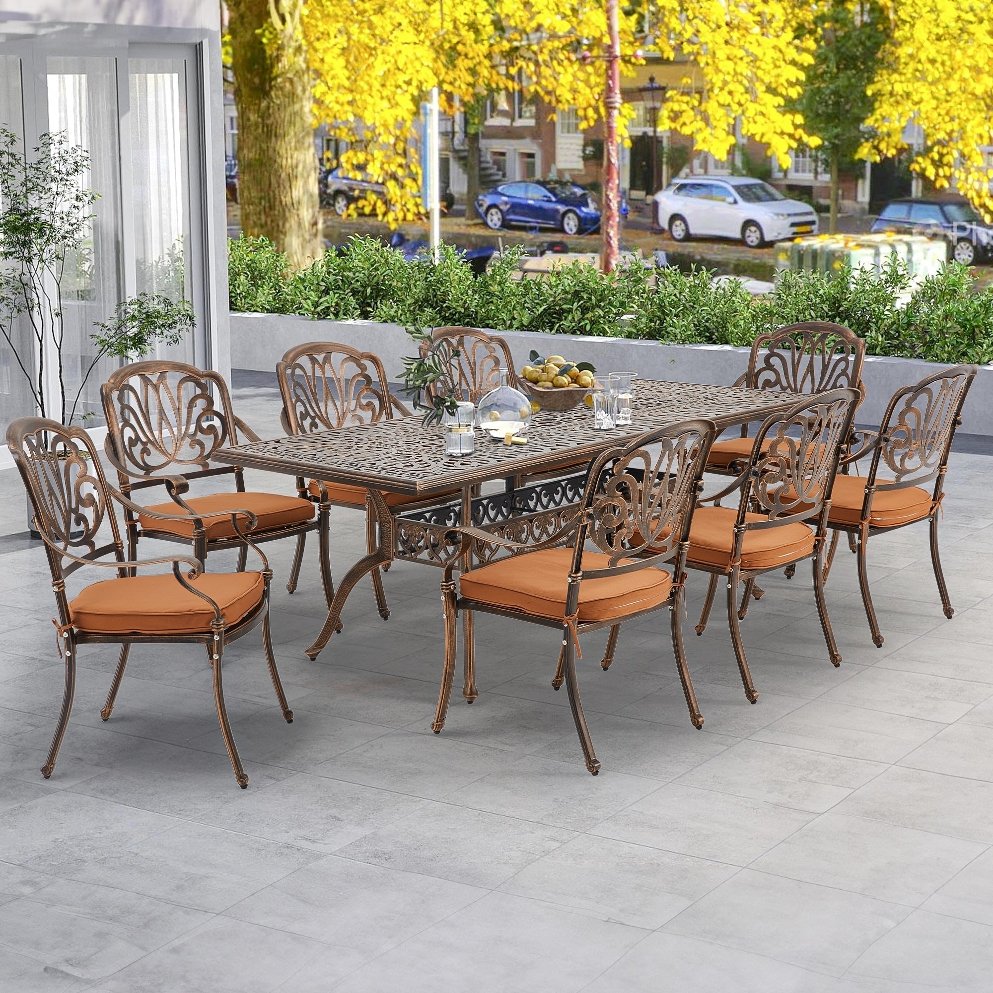 Ensemble de salle à manger d'extérieur 9 pièces avec 1 table et 8 chaises, en aluminium résistant aux intempéries, pour patio, jardin et arrière-cour.