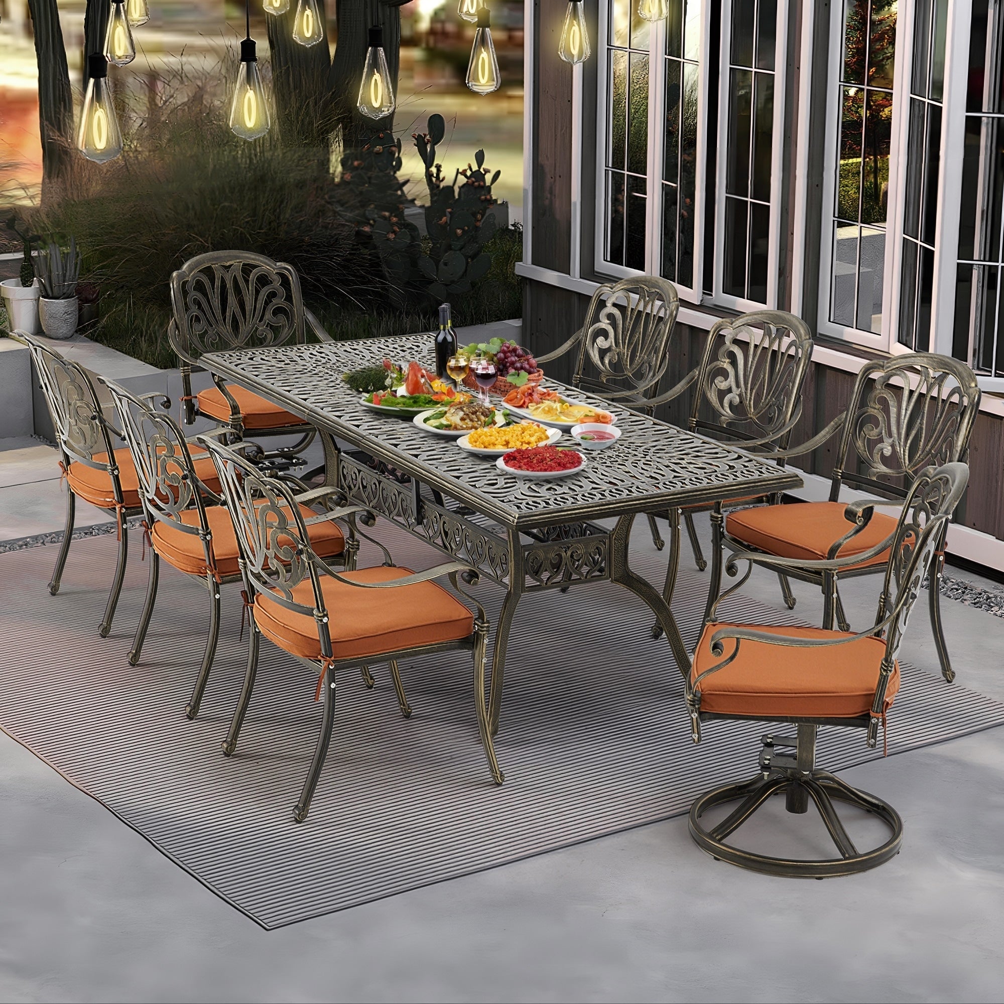 Ensemble de salle à manger d'extérieur 9 pièces avec 1 table et 8 chaises, en aluminium résistant aux intempéries, pour patio, jardin et arrière-cour.