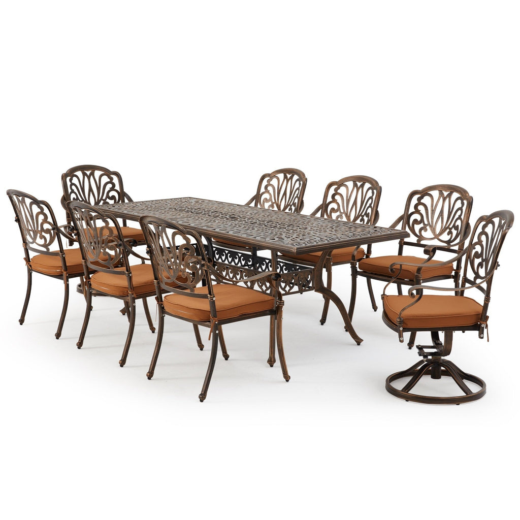 Ensemble de salle à manger d'extérieur 9 pièces avec 1 table et 8 chaises, en aluminium résistant aux intempéries, pour patio, jardin et arrière-cour.