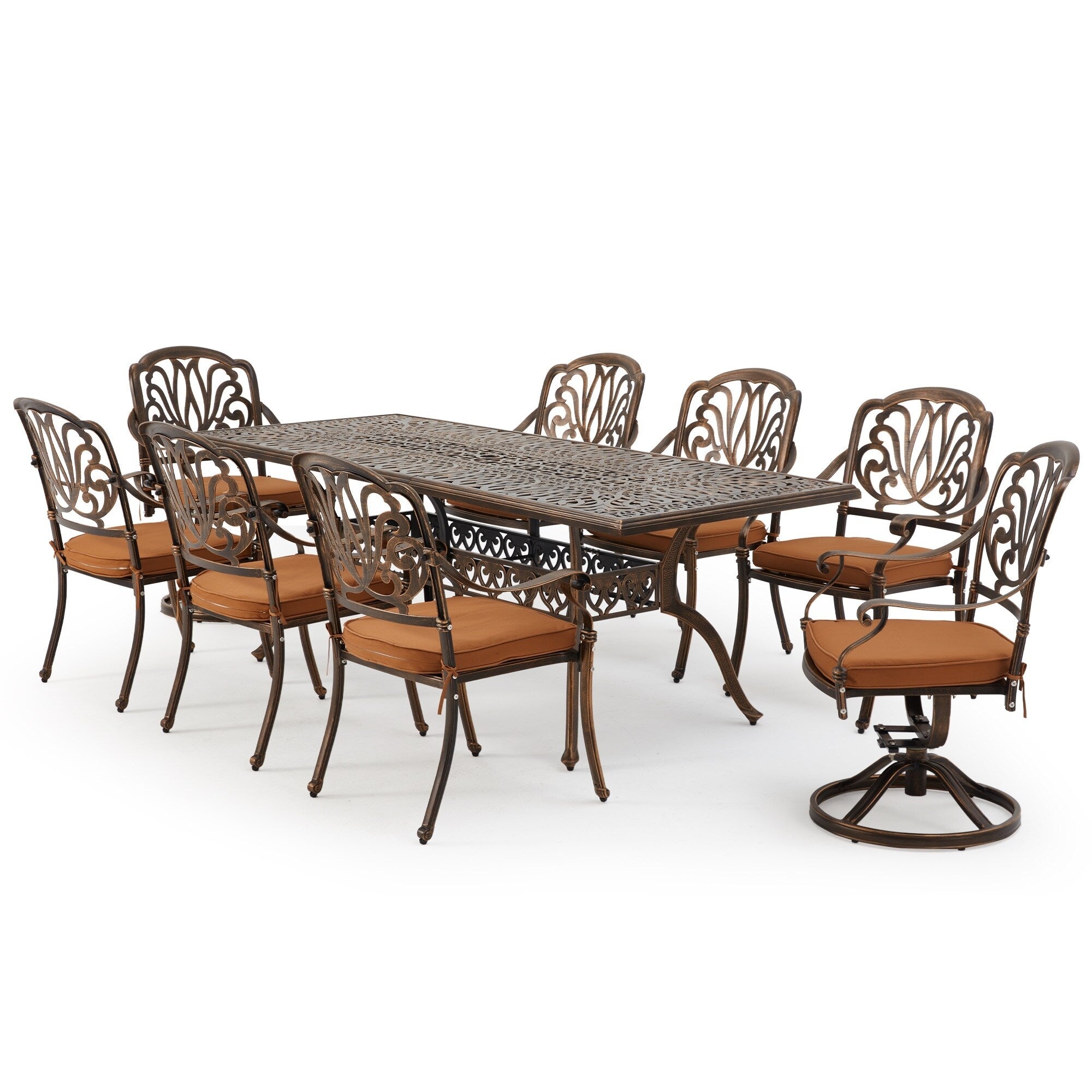 Ensemble de salle à manger d'extérieur 9 pièces avec 1 table et 8 chaises, en aluminium résistant aux intempéries, pour patio, jardin et arrière-cour.