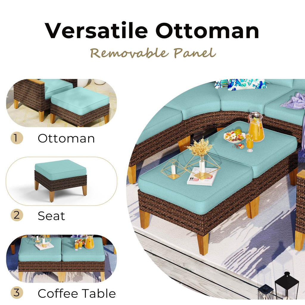 Ensemble de salon de jardin sectionnel en osier de 9 pièces, mobilier de jardin de luxe, coussin beige