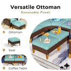 Ensemble de salon de jardin sectionnel en osier de 9 pièces, mobilier de jardin de luxe, coussin beige