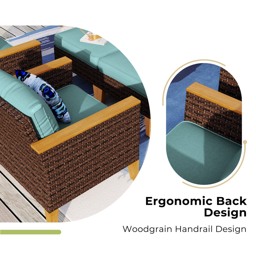 Ensemble de salon de jardin sectionnel en osier de 9 pièces, mobilier de jardin de luxe, coussin beige