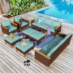 Ensemble de salon de jardin sectionnel en osier de 9 pièces, mobilier de jardin de luxe, coussin beige