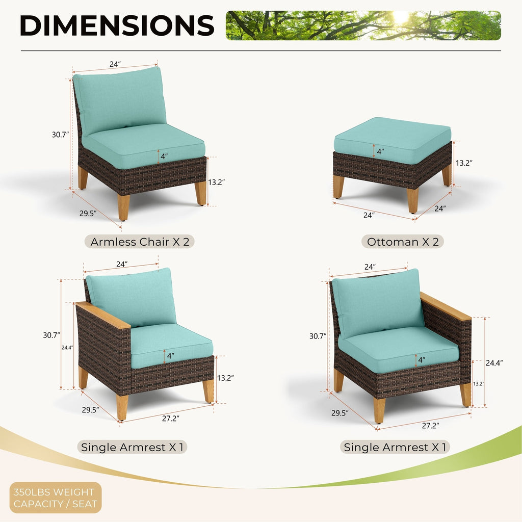Ensemble de salon de jardin sectionnel en osier de 9 pièces, mobilier de jardin de luxe, coussin beige