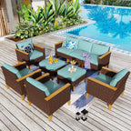 Ensemble de salon de jardin sectionnel en osier de 9 pièces, mobilier de jardin de luxe, coussin beige