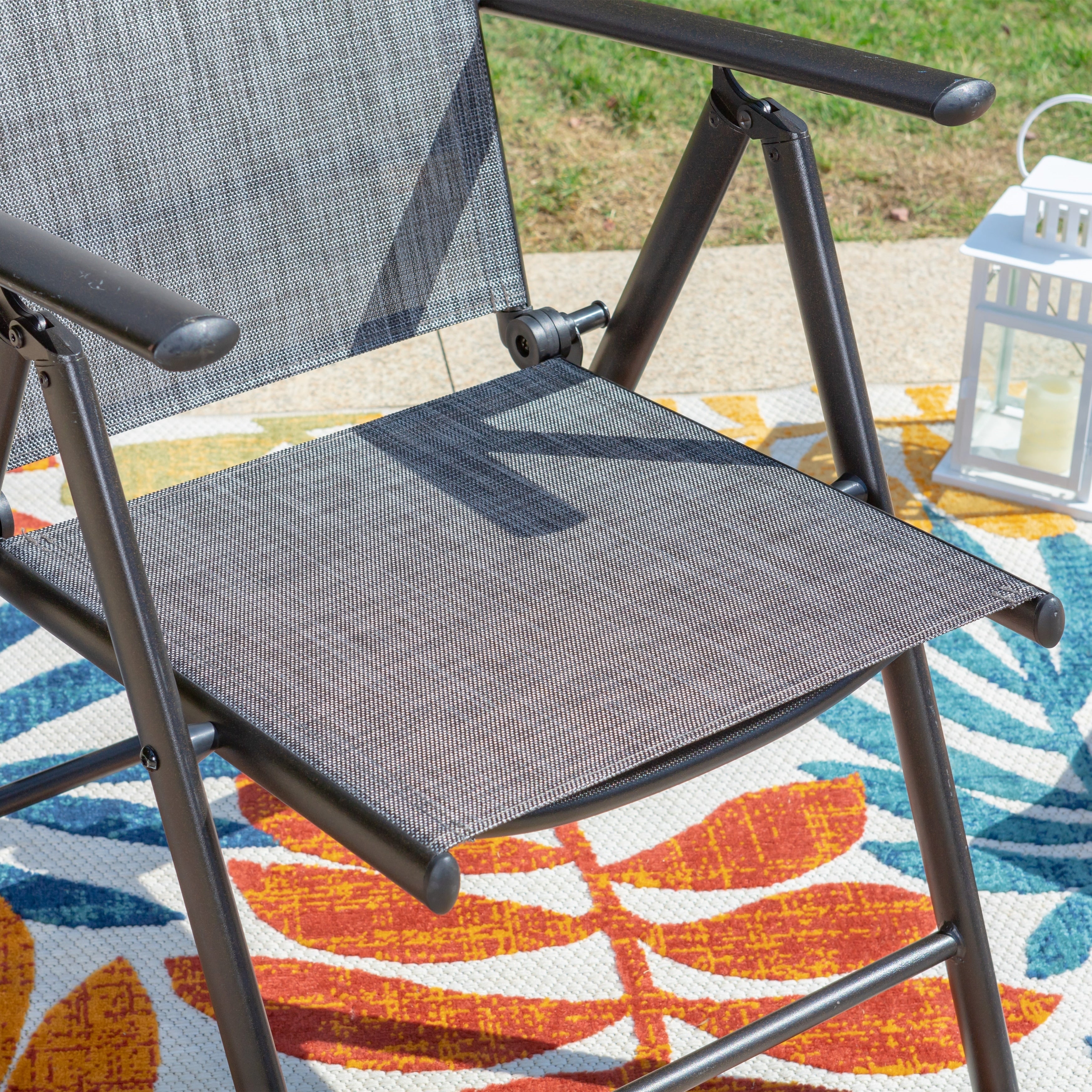 Ensemble de salle à manger de patio 9 pièces, table en métal et chaises de salle à manger pliables avec 7 niveaux réglables