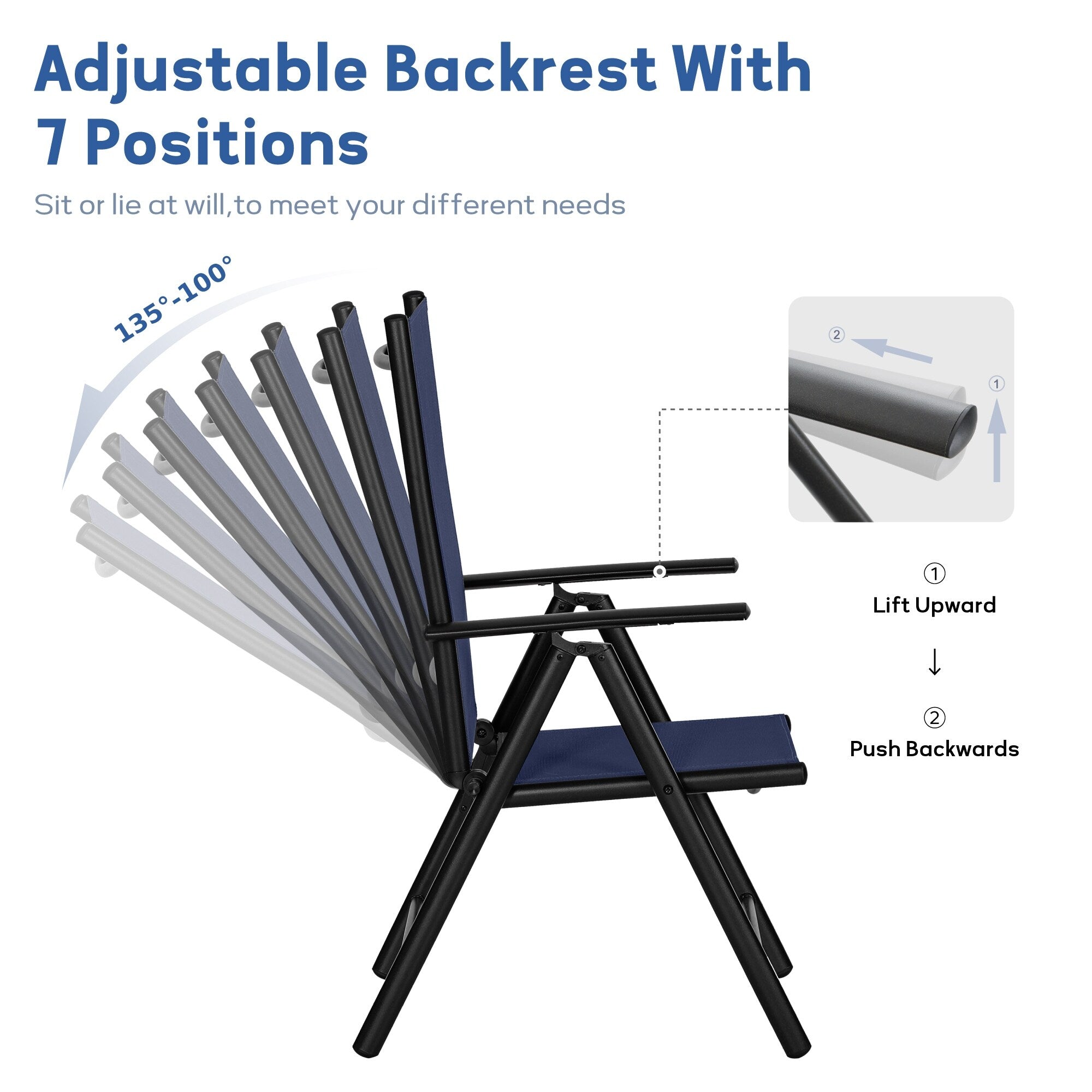 Ensemble de salle à manger de patio 9 pièces, table en métal et chaises de salle à manger pliables avec 7 niveaux réglables