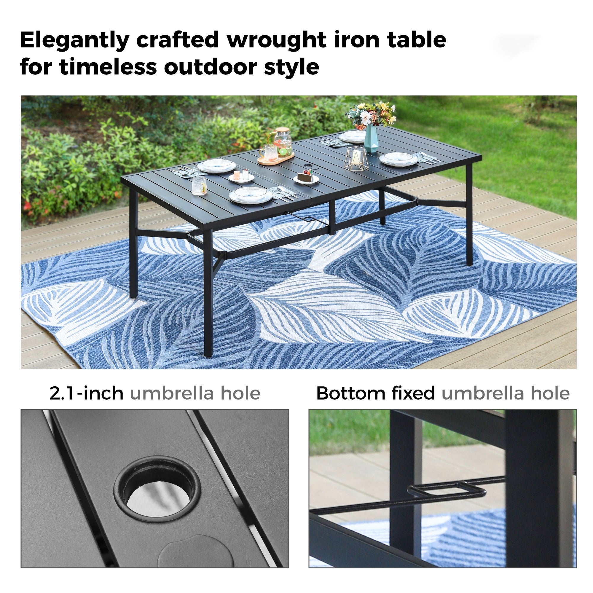 Ensemble de salle à manger de patio 9 pièces, table en métal et chaises de salle à manger pliables avec 7 niveaux réglables