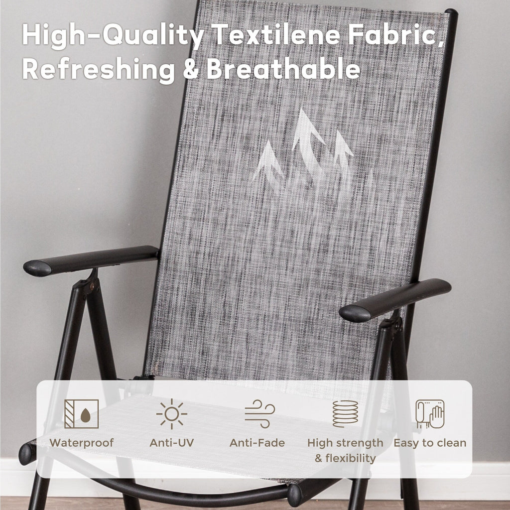 Ensemble de salle à manger de patio 9 pièces, table en métal et chaises de salle à manger pliables avec 7 niveaux réglables