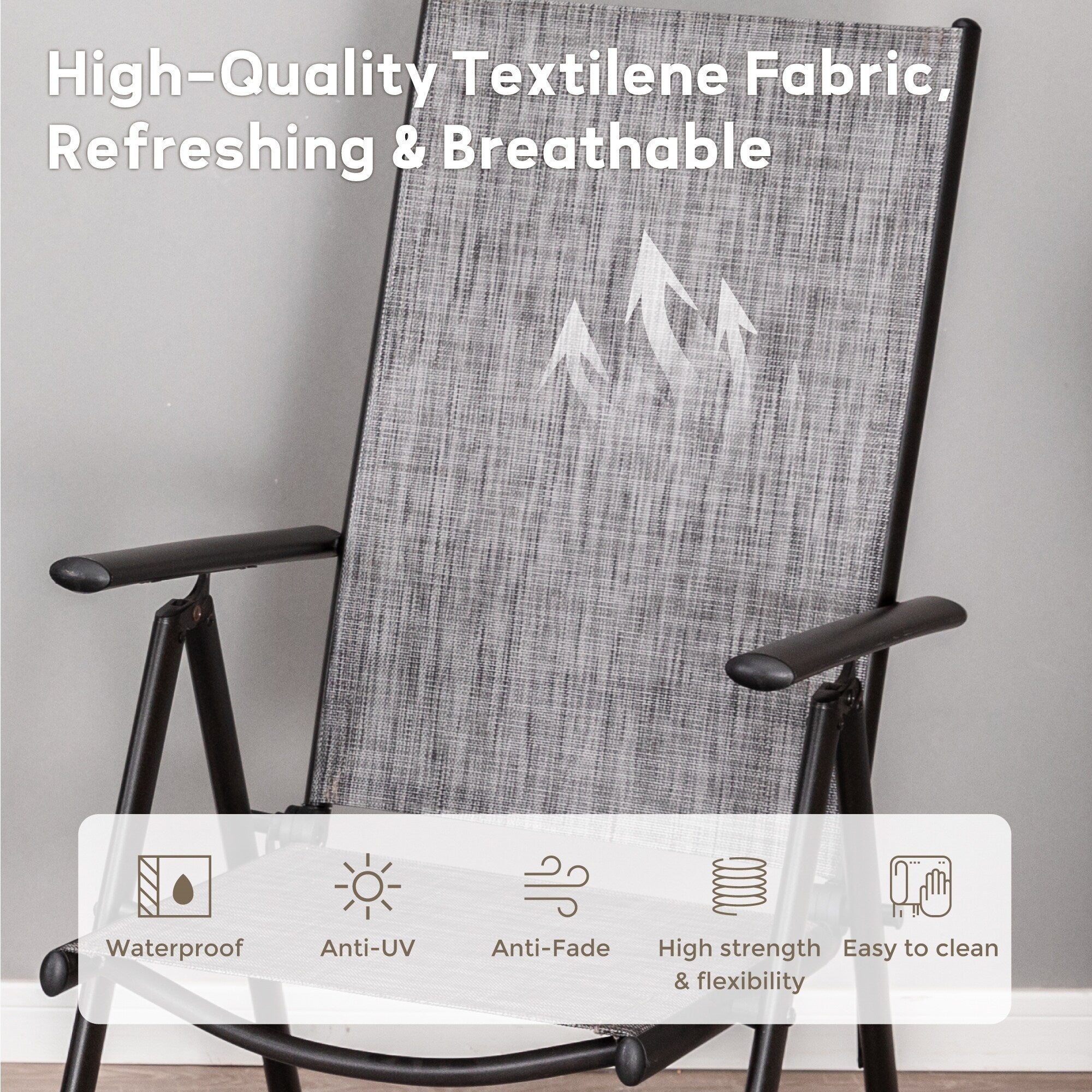 Ensemble de salle à manger de patio 9 pièces, table en métal et chaises de salle à manger pliables avec 7 niveaux réglables