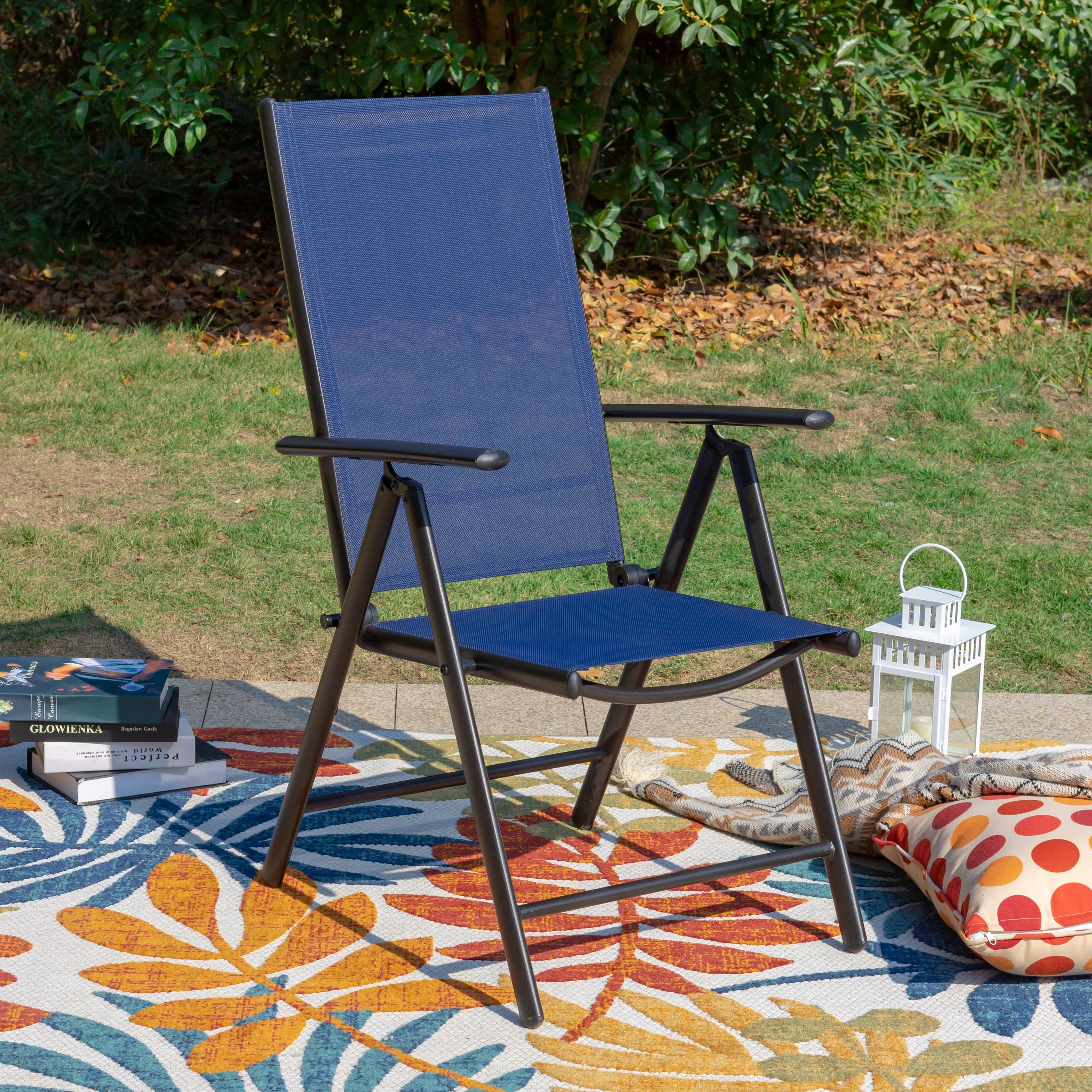 Ensemble de salle à manger de patio 9 pièces, table en métal et chaises de salle à manger pliables avec 7 niveaux réglables